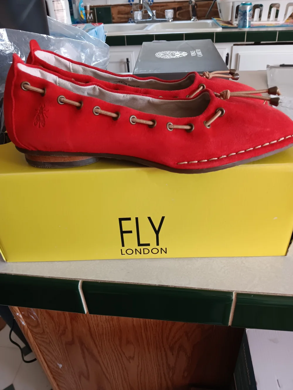 FLY London Womens Red Suede Moccasin Loafers Size 7-7.5